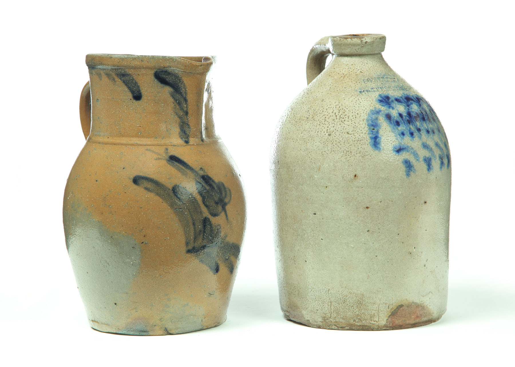 STONEWARE JUG AND PITCHER American 2nd half 19th century Both