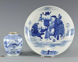 2 Blue White Chinese Porcelain Items Dish Ginger Jar 1st