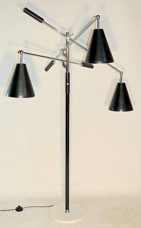 Italian Triennale Foor Lamp Three adjustable arms with leather wrapped