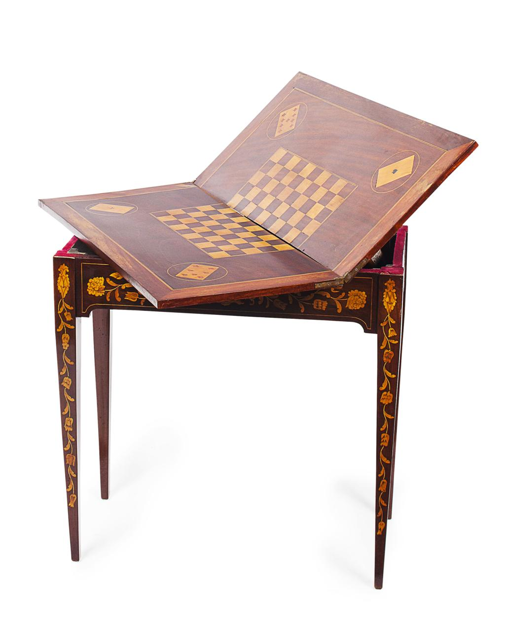 DUTCH MARQUETRY FOLDOVER CARD TABLE 19TH CENTURY the rectangular foldover