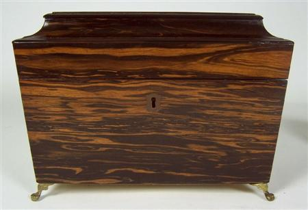 A Regency coromandel tea caddy the cavetto moulded hinged lid