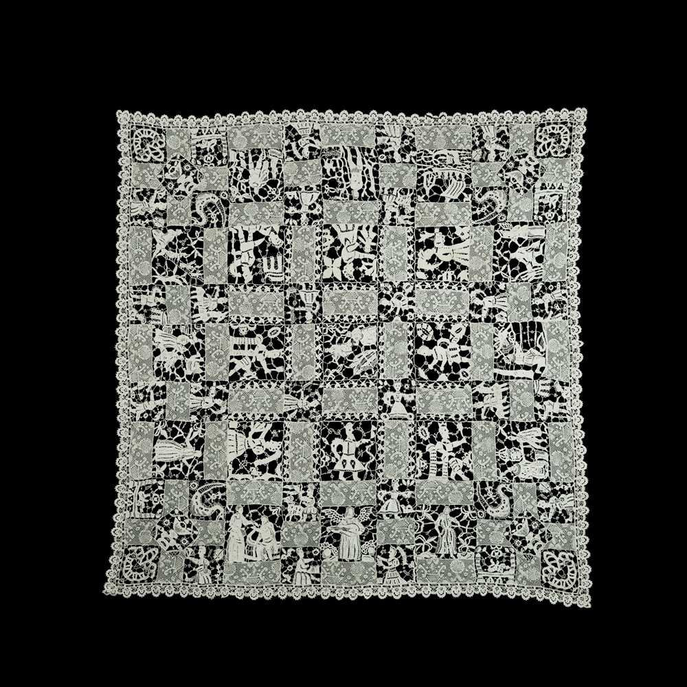 EUROPEAN NEEDLE LACE COVER 19TH CENTURY in the style of