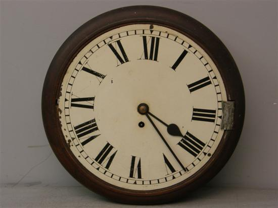 19th Century mahogany round wall clock with single train fusee