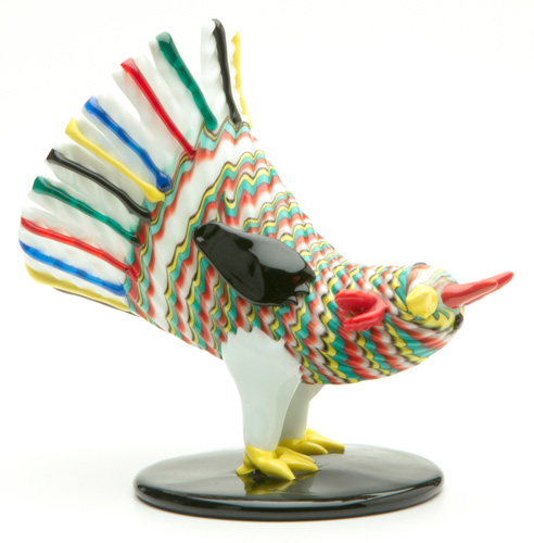 VENINI Rooster figure in opaque polychrome glass Base stamped Venini