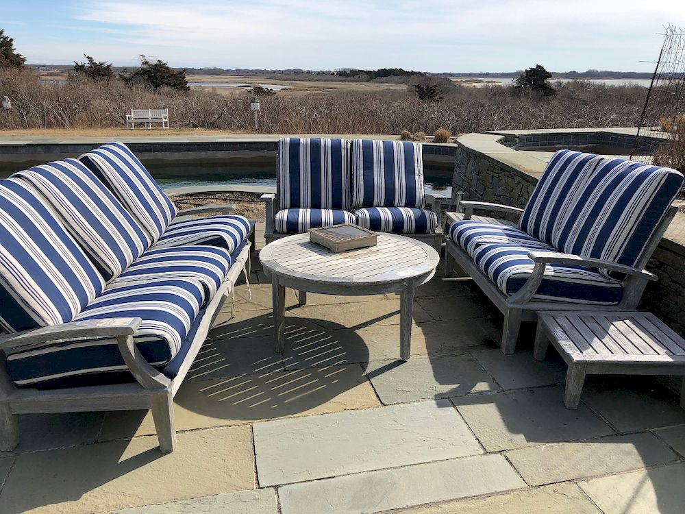 Two Gloster Teak Settees Sofa and Tables Exclusive on Bidsquare