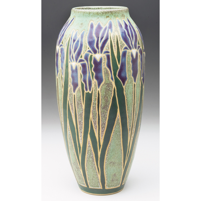 Common Ground Pottery vase contemporary colorful design with purple irises
