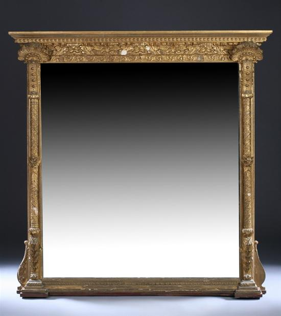 MONUMENTAL RENAISSANCE REVIVAL GILT GESSO ON WOOD OVER MANTEL MIRROR