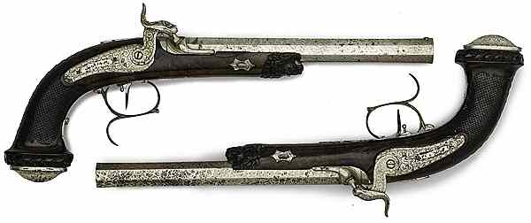 Pair of Belgian Percussion Pistols 50 caliber 9 5 octagonal
