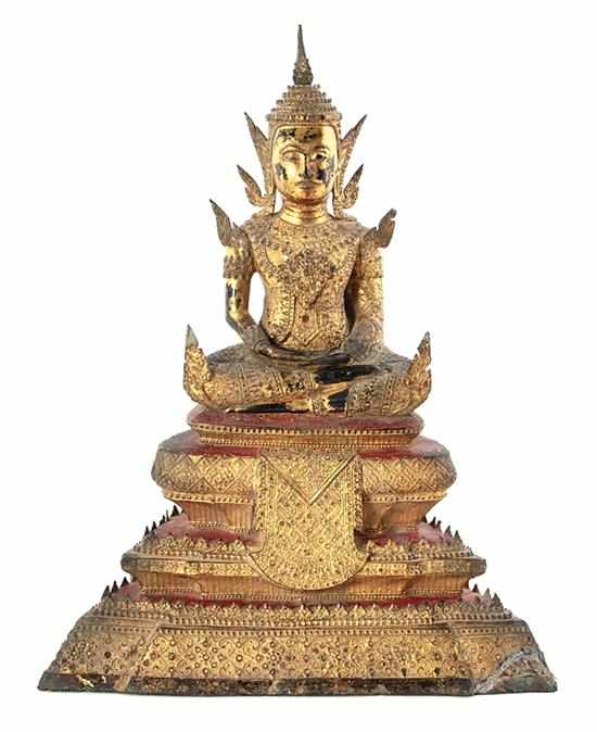 Impressive Thai gilt and painted bronze figure of Buddha late