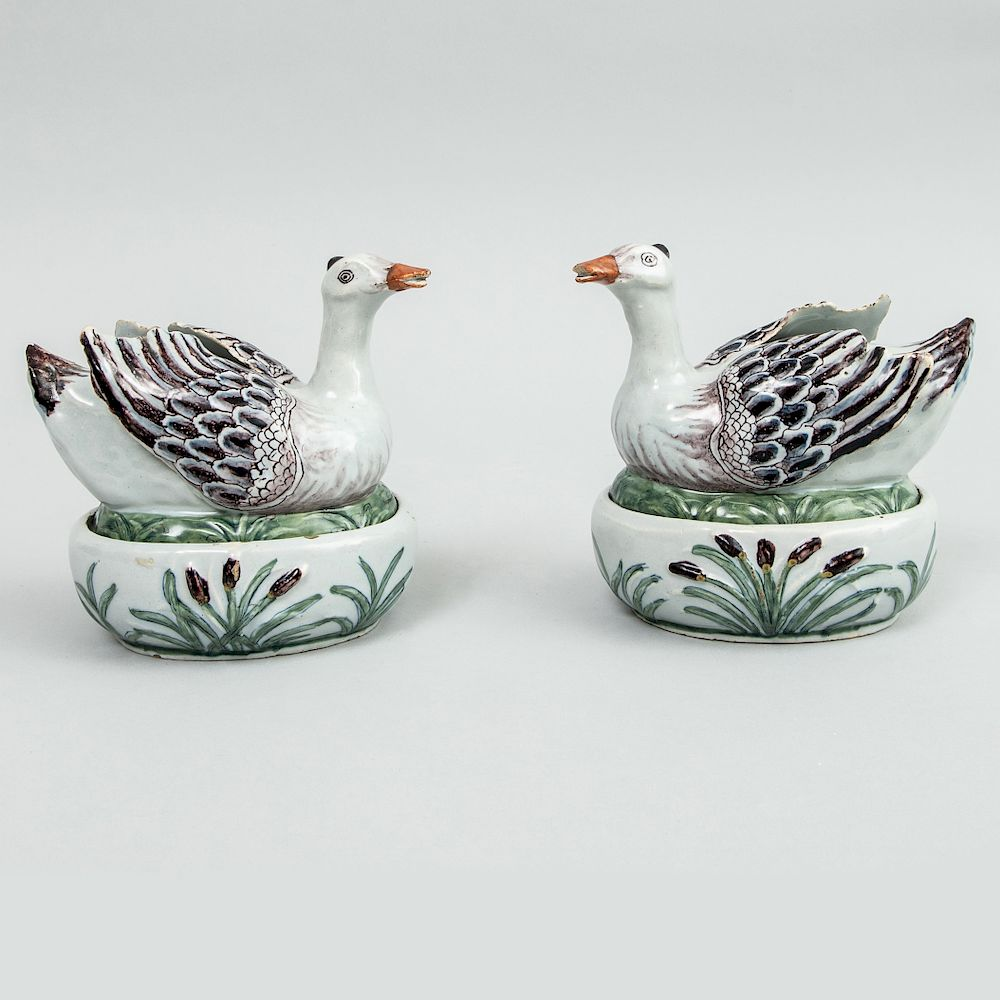 Pair of Dutch Polychrome Delft Boxes and Covers Each marked