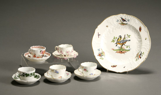 Group of Five Meissen Demitasse Cups and Saucers and an