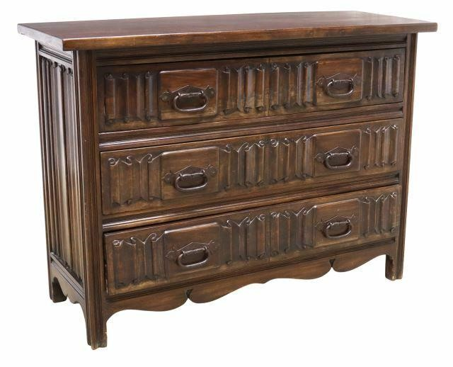 Continental Gothic style commode 20th c in a walnut finish