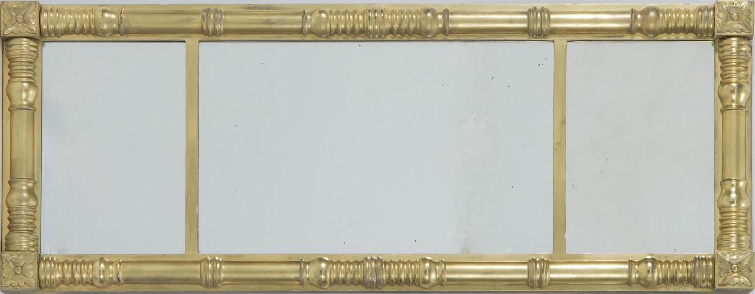 19TH CENTURY GILT FRAMED OVERMANTEL MIRROR Half column form with