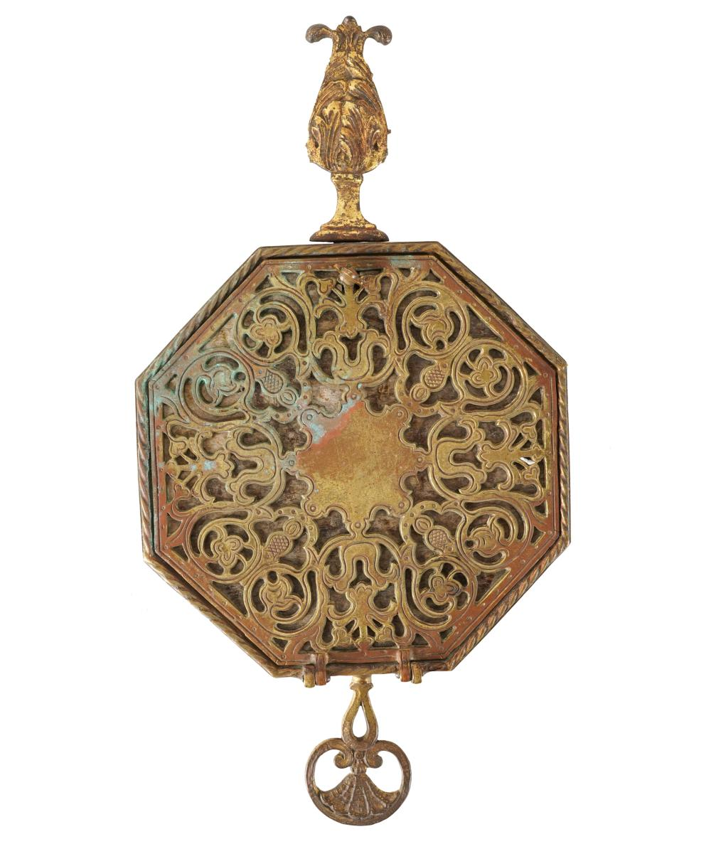 COPPER BRASS WALL SCONCEunmarked the pierced mica backed hinged cover