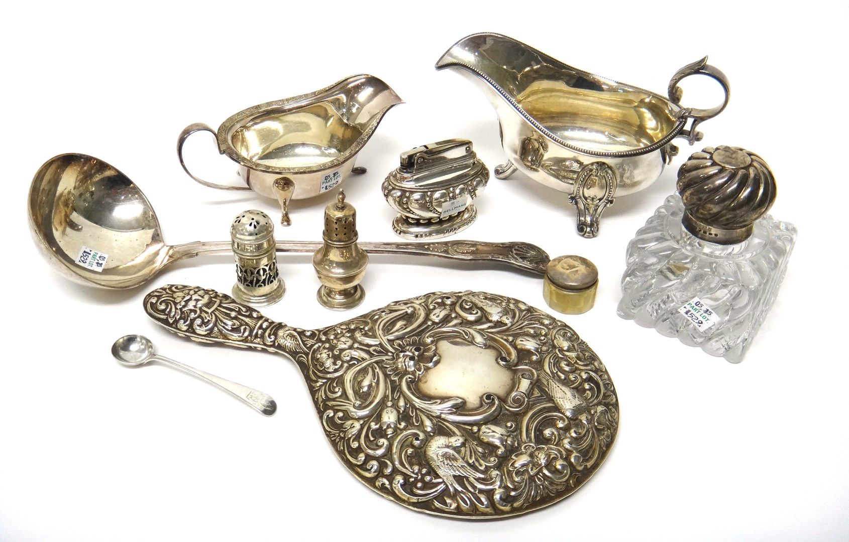 Silver and silver mounted wares comprising a Victorian hinge lidded