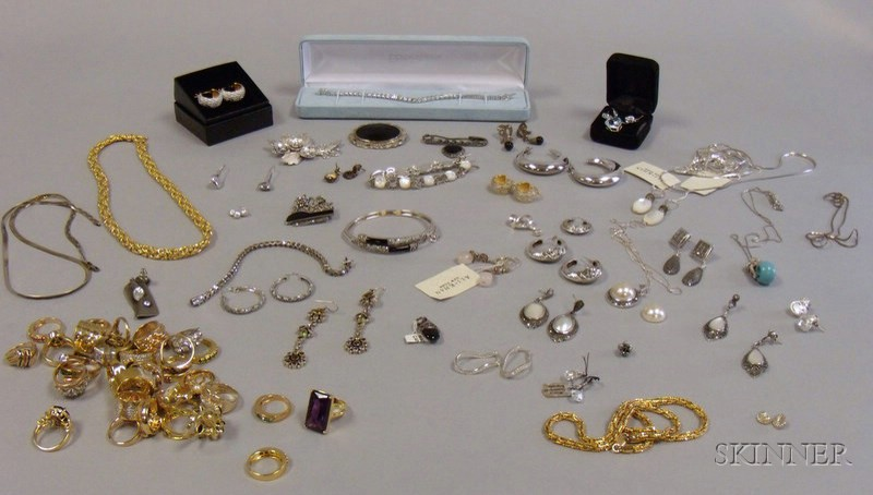 Large Group of Assorted Gilt Silver Costume Jewelry mostly sterling