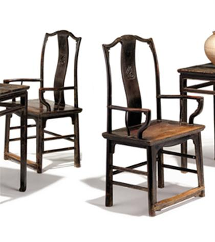 Pair of Chinese yumu lacquered Southern Official s back chairs