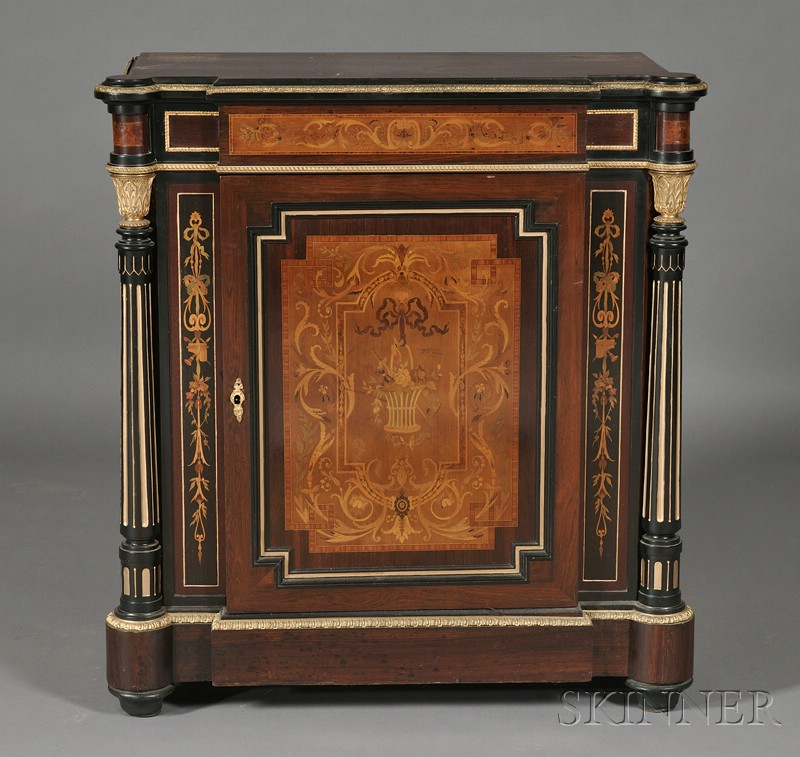 Renaissance Revival Inlaid Rosewood Ebonized and Parcel gilt Side Cabinet