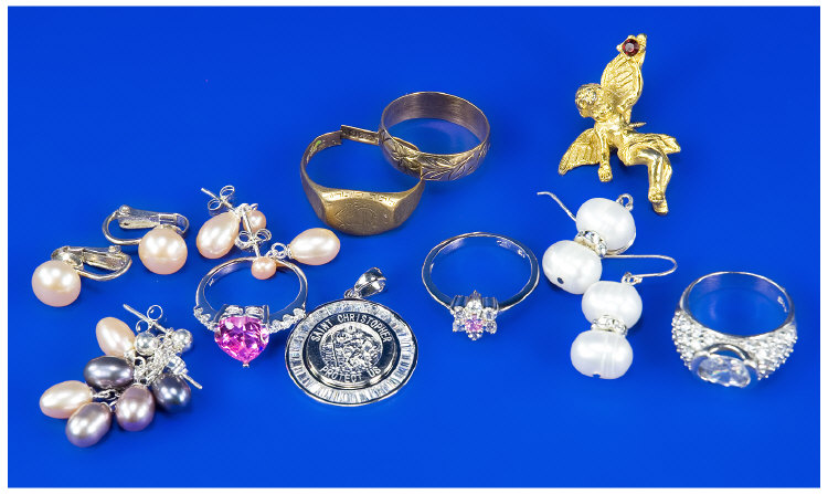 Small Collection Of Silver Jewellery Comprising Silver Dress Rings Pendant
