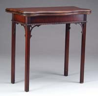 MAHOGANY CHIPPENDALE STYLE CARD TABLE Shaped fold over square top