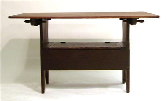 Hutch table early 20th C with bootjack ends and seat