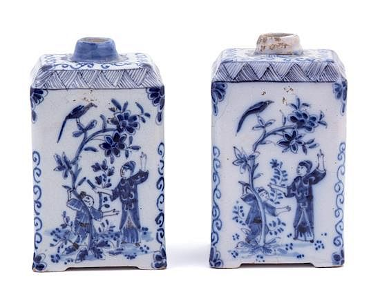 A Pair of Dutch Tin Glazed Earthenware Tea Caddies A