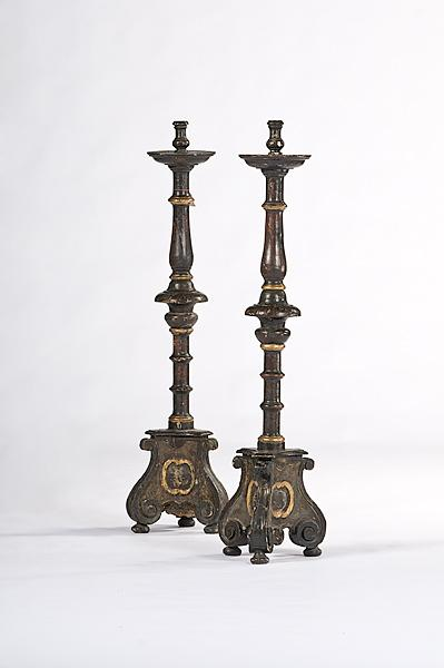 SPANISH ALTAR PRICKET STICKS Continental 18th century a pair carved