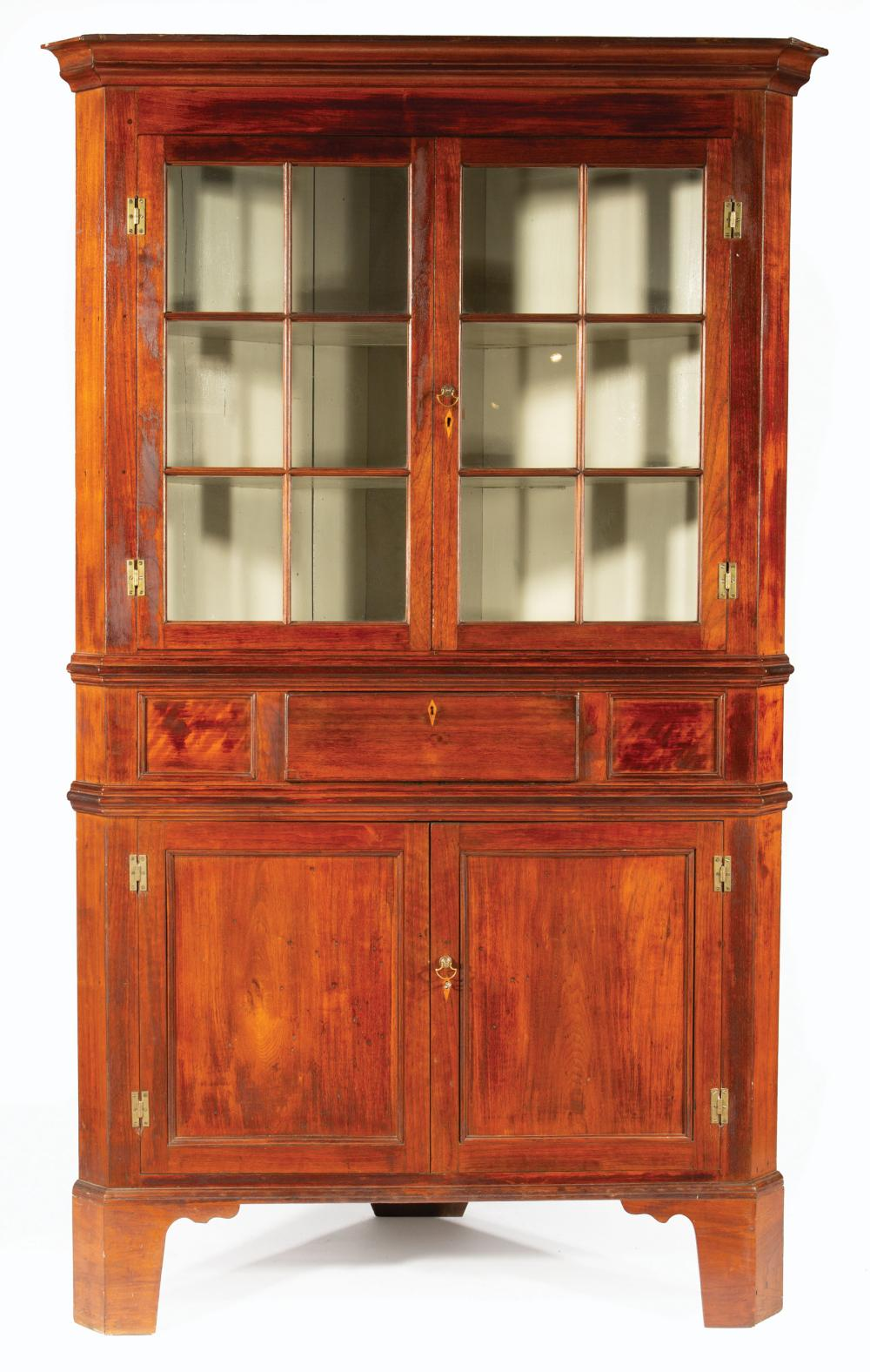 Southern Walnut Corner Cupboard early 19th c stepped molded cornice