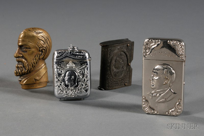 Four Commemorative Match Safes late 19th early 20th century comprising