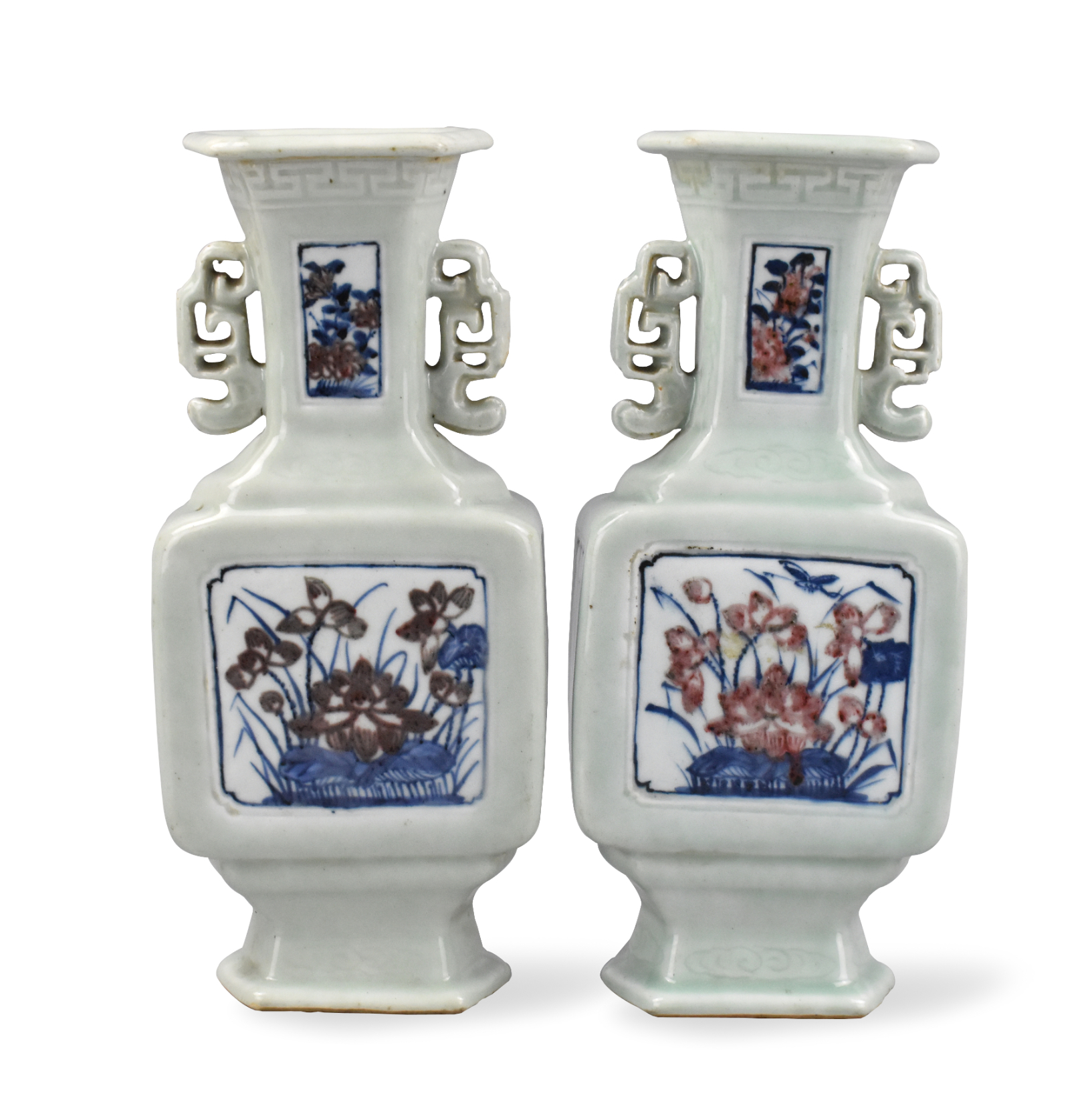 A pair of Chinese celadon blue copper red vases dating