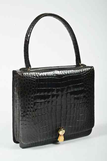 VINTAGE CUSTOM MADE BROWN POLISHED ALLIGATOR HANDBAG 1960s Matching chocolate