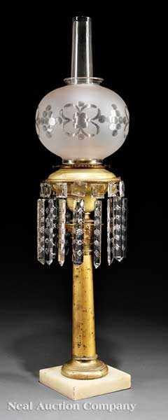 An American Gilt Lacquered Brass and Bronze Solar Lamp c