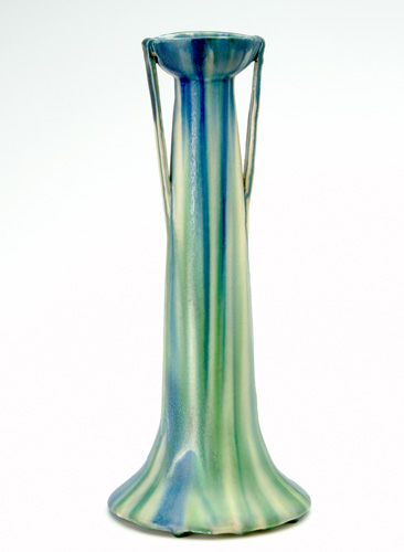 ROSE VALLEY Tall two handled vase covered in indigo green