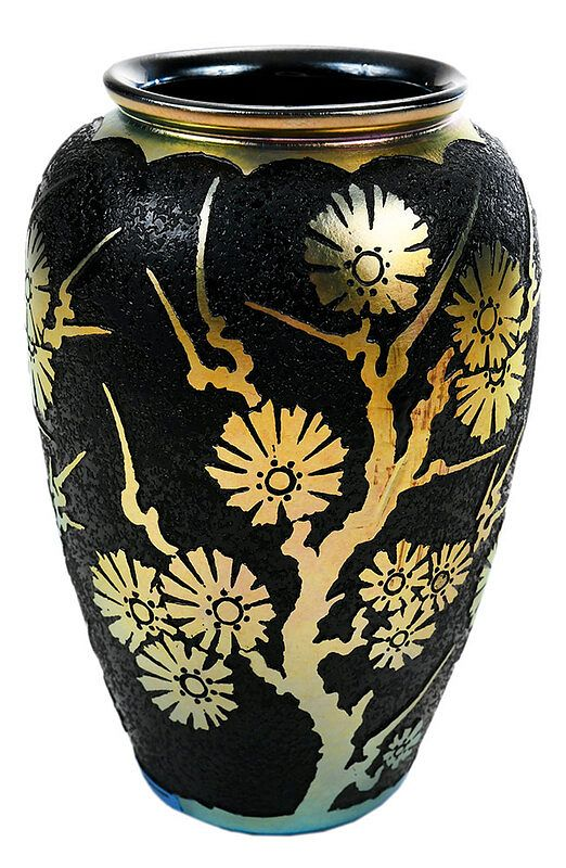 Steuben Gold Aurene Acid Cut Back Art Glass Vase attributed