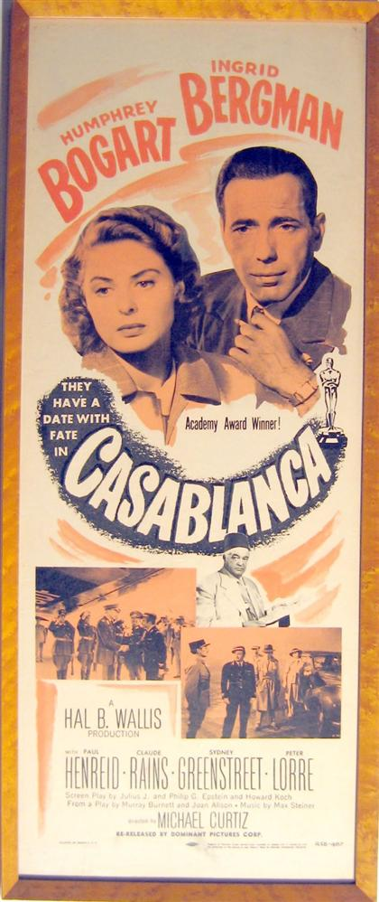 1 piece Movie Poster Casablanca Re release 1956 Color litho