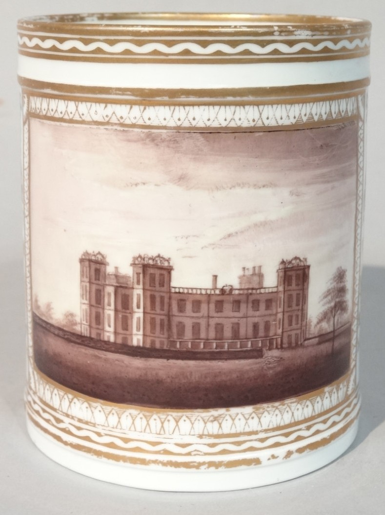 A late 18thC early 19thC English porcelain tankard polychrome decorated