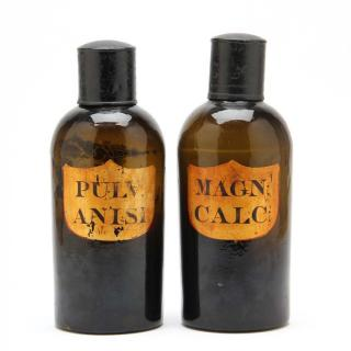 A Pair of Dark Amber Apothecary Bottles French circa 1860s