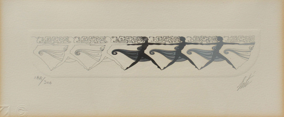 ORIGINAL ERTE EMBOSSED LITHOGRAPH THE DANCERS Sight size 5 1