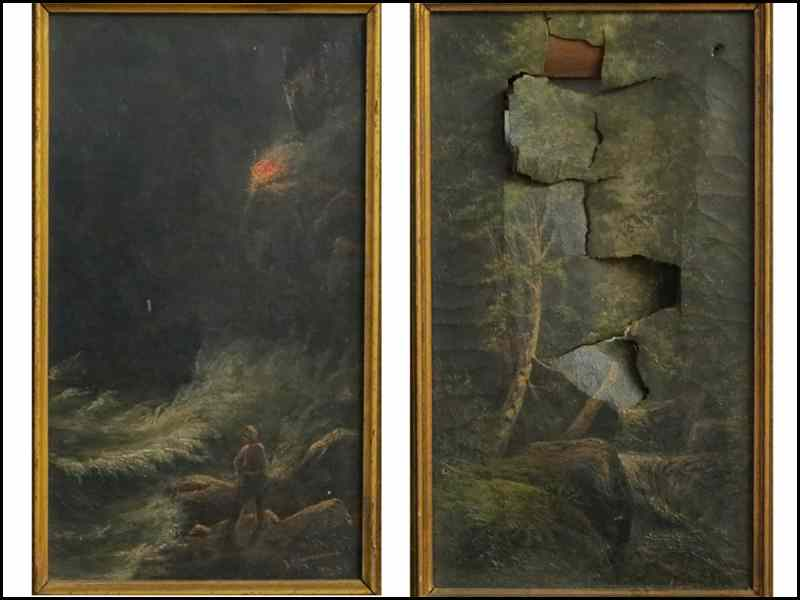 ARTIST UNKNOWN 19TH CENTURY SHORELINE CAMPFIRE 1884 Oil on canvas