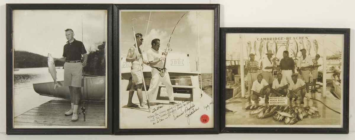 THREE FRAMED FISHING RELATED PHOTOGRAPHSCirca 1960s1 Depicts comedian Jonathan Winters
