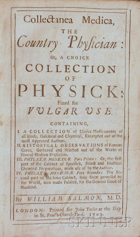 Medicine Salmon William 1644 1713 Collectanea Medica The Country Physician