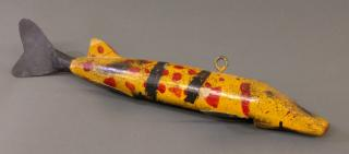 Fish decoy Large painted wood and aluminum fish decoy with