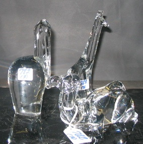 THREE BACCARAT SIGNED CRYSTAL FIGURES OF ANIMALS camel reclining length
