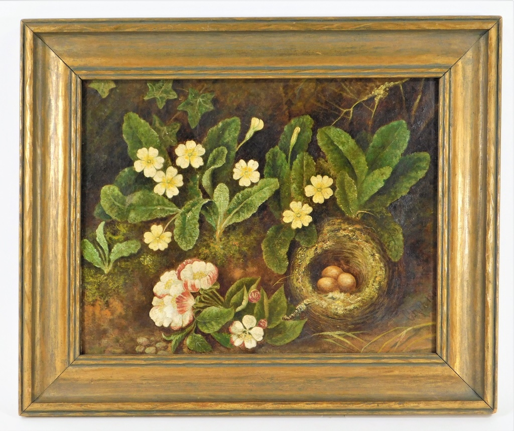 ATTRIB CLAUDE HIRST BIRD NEST STILL LIFE PAINTING New York