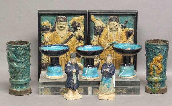 A group of glazed pottery funerary models Ming Dynasty Including