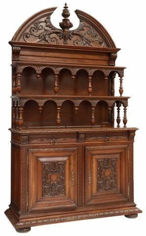 French Renaissance Revival walnut sideboard late 19th c split pediment