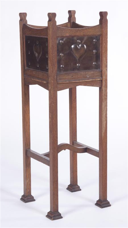 SHAPLAND PETTER BARNSTAPLE JARDINIERE CIRCA 1910 oak and brass the