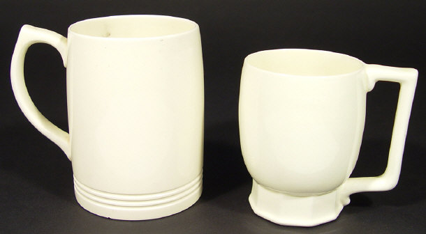 Two Art Deco Wedgwood Keith Murray tankards each decorated with