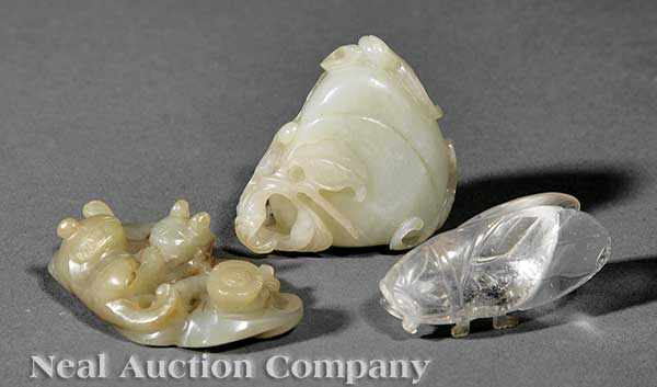 Two Chinese Carved Celadon Jade Groups and a Rock Crystal