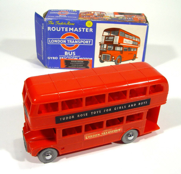 Boxed Tudor Rose Routemaster London bus with gyro friction motor